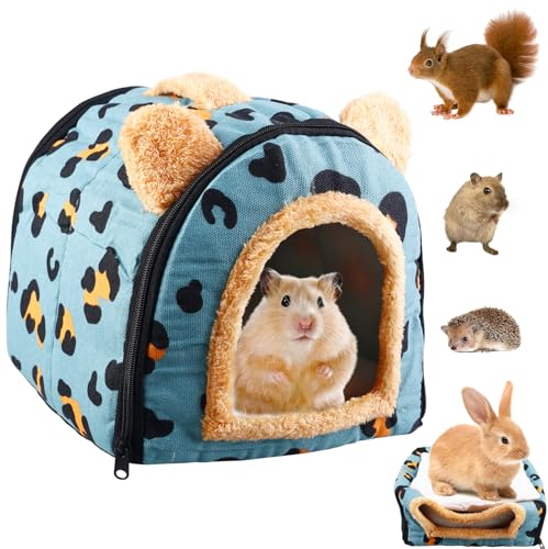 2-in-1 Meerschweinchen Bett, Meerschweinchen Kuschelhöhle mit Abnehmbarem Reißverschluss, Meerschweinchen Zubehoer Höhle und Bett, Für Kleintiere Wie Meerschweinchen, Frettchen(Blauer Leopardenmuster) von BAIFULAI