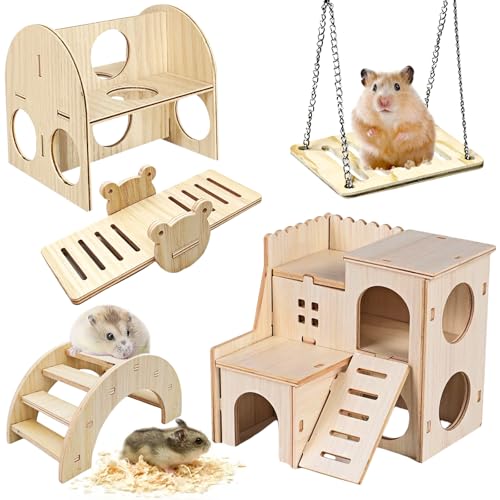 BAIFULAI 5 Teiliges Hamster Zubehör, Hamsterhaus, Hamster Haus, Hamster Spielzeug, Hamsterkäfig Zubehör, Hamster Zubehör für Den Käfig Hamster Watchbox für Rennmäuse Zwerghamster Chinchillas von BAIFULAI