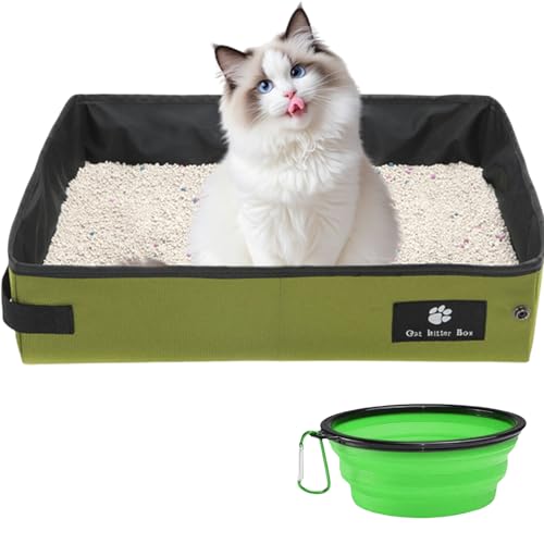 Faltbare Katzenklo, 40 * 30cm Tragbare Katzentoilette für Reisen, Portable Cat Litter Box, wasserdichte und Atmungsaktiv Katzentoiletten Outdoor, mit 1 Faltbare katzennapf und 1 Schaufel(Grün) von BAIFULAI