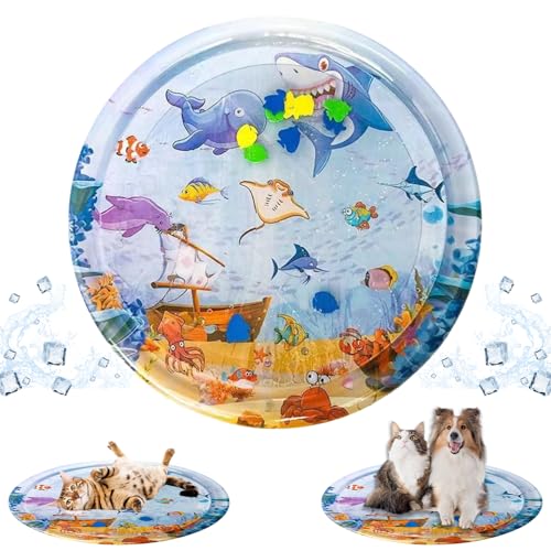 Katzen Wasser Spielmatte, Sensorische Wasser Spielmatte, Sommer Wasserspielmatte Sensor, Wasserspielmatte Katze Für Katzen Im Sommer, Sommer Wasserspielmatte Katzenspielzeug, für Katzen, Hunde von BAISHUWU