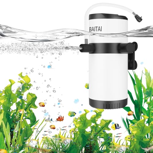 BAITAI Interner Aquarienfilter, Einstellbare 600L/H Aquarium Filterpumpe mit Doppelauslass für 15-100L Aquarien, Geeignet für Süß- und Salzwasser – Perfekter Filter für Ihr Aquarium von BAITAI