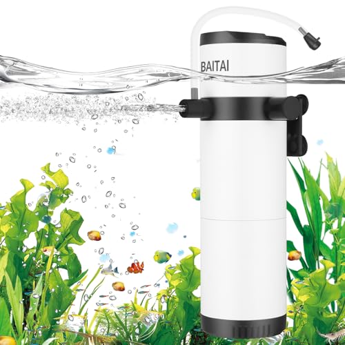 BAITAI Interner Aquarienfilter, Einstellbare 900L/H Aquarium Filterpumpe mit Doppelauslass für 100-320L Aquarien, Geeignet für Süß und Salzwasser,Perfekter Filter für Ihr Aquarium von BAITAI