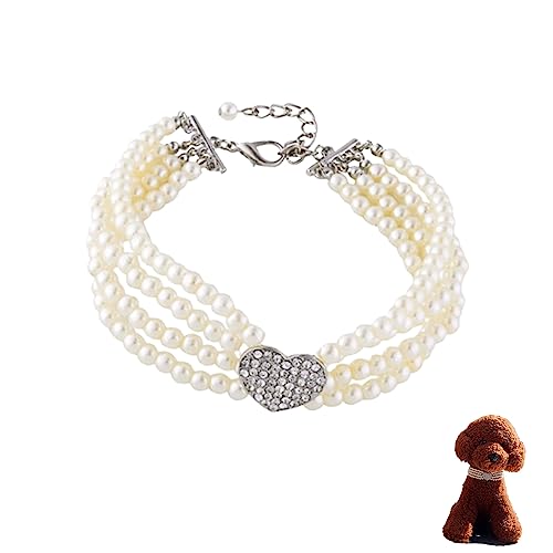 BAIWANLCH Hundehalsband mit vier Reihen Kunstperlen, schickes Hundehalsband, verstellbar, für Hunde, Katzen, Welpen, Kätzchen (Größe S 20 + 5 cm) von BAIWANLCH