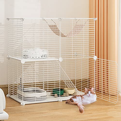 BAJMY Katzengehege, Katzenkäfig Indoor, Kaninchenlaufstall mit Tür und Geschlossener Katzentoilette, DIY-Haustier-Laufstall, Katzenhäuser für Katzen im Innenbereich, Enthält nur Katzenkäfig von BAJMY