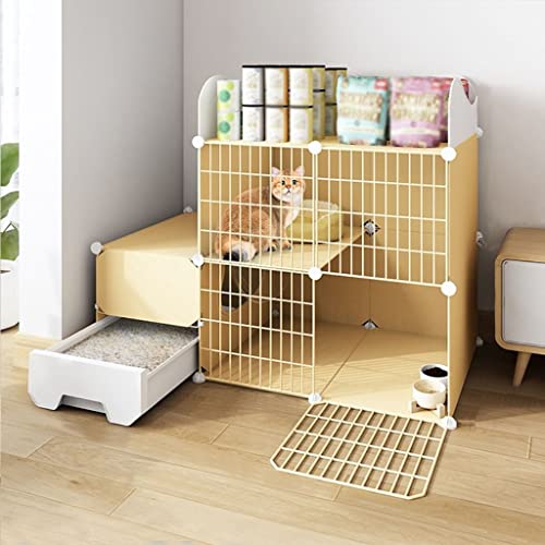 BAJMY Katzengehege, Katzenkäfig mit Tür und Geschlossener Katzentoilette, DIY-Haustier-Laufstall, Kleintierkäfig für Kätzchen, Katzenbetten und Hängematte, Ideal für 1-2 Katzen (Size : A 111x49x85cm) von BAJMY