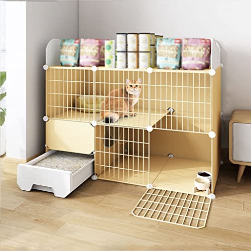 BAJMY Katzengehege, Katzenkäfig mit Tür und Geschlossener Katzentoilette, DIY-Haustier-Laufstall, Kleintierkäfig für Kätzchen, Katzenbetten und Hängematte, Ideal für 1-2 Katzen (Size : B 111x49x85cm) von BAJMY