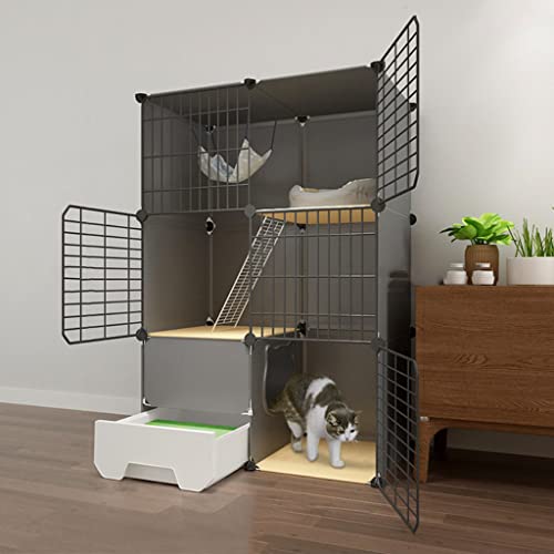 BAJMY Katzenkäfig mit Katzentoilette, Katzengehege,Großer 3-stöckiger Katzenzwinger, Frettchenkäfig Indoor Katzenlaufstall, Heimwerker-Katzenlaufstall für Kleintiere, Ideal für 2-6 Katzen von BAJMY