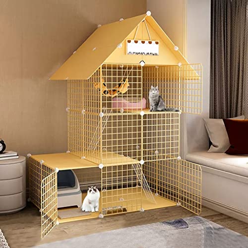 BAJMY Katzenkafig Indoor, Katzenkafig mit Klo, Katzenkäfig, Großer Katzenkäfig mit Katzentoilette, DIY-Katzenkisten-Laufstall für den Innenbereich, Übungsplatz für 1–3 Katzen (Size : 111x75x146cm) von BAJMY