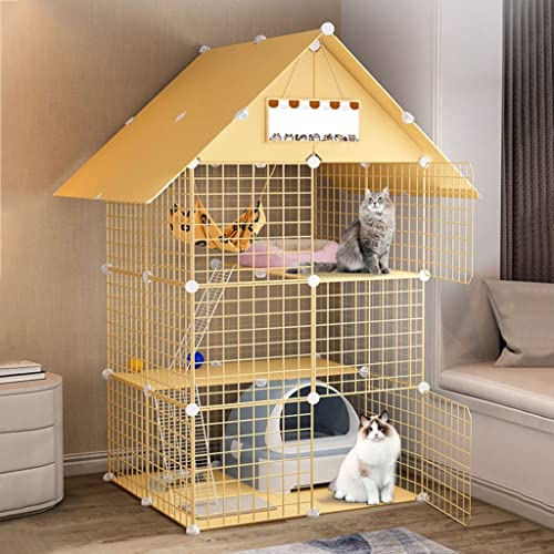 BAJMY Katzenkafig Indoor, Katzenkafig mit Klo, Katzenkäfig, Großer Katzenkäfig mit Katzentoilette, DIY-Katzenkisten-Laufstall für den Innenbereich, Übungsplatz für 1–3 Katzen (Size : 75x75x146cm) von BAJMY