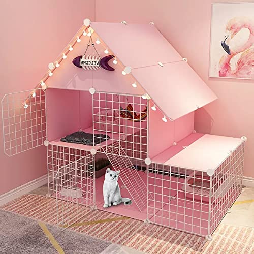 Katzengehege, Katzenhaus Im Freien, Katzenkäfig - Zusammenklappbares Großes Katzenhaus Indoor Hamsterkäfig Kleintierkäfig Käfig mit Katzenkäfighängematte, Ideal für 1-2 Katzen ( Color : Pink , Size : von BAJMY