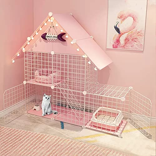 Katzengehege, Katzenhaus Im Freien, Katzenkäfig - Zusammenklappbares Großes Katzenhaus Indoor Hamsterkäfig Kleintierkäfig Käfig mit Katzenkäfighängematte, Ideal für 1-2 Katzen ( Color : Pink , Size : von BAJMY