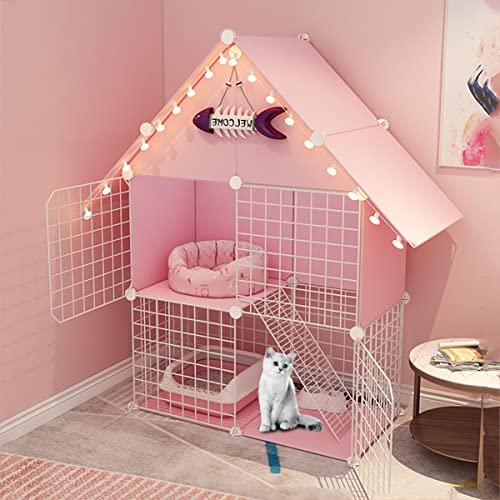 Katzengehege, Katzenhaus Im Freien, Katzenkäfig - Zusammenklappbares Großes Katzenhaus Indoor Hamsterkäfig Kleintierkäfig Käfig mit Katzenkäfighängematte, Ideal für 1-2 Katzen ( Color : Pink , Size : von BAJMY