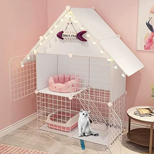 Katzengehege, Katzenhaus Im Freien, Katzenkäfig - Zusammenklappbares Großes Katzenhaus Indoor Hamsterkäfig Kleintierkäfig Käfig mit Katzenkäfighängematte, Ideal für 1-2 Katzen ( Color : White , Size : von BAJMY