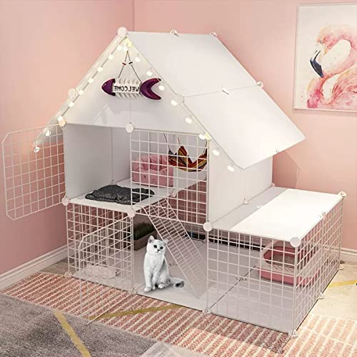 Katzengehege, Katzenhaus Im Freien, Katzenkäfig - Zusammenklappbares Großes Katzenhaus Indoor Hamsterkäfig Kleintierkäfig Käfig mit Katzenkäfighängematte, Ideal für 1-2 Katzen ( Color : White , Size : von BAJMY