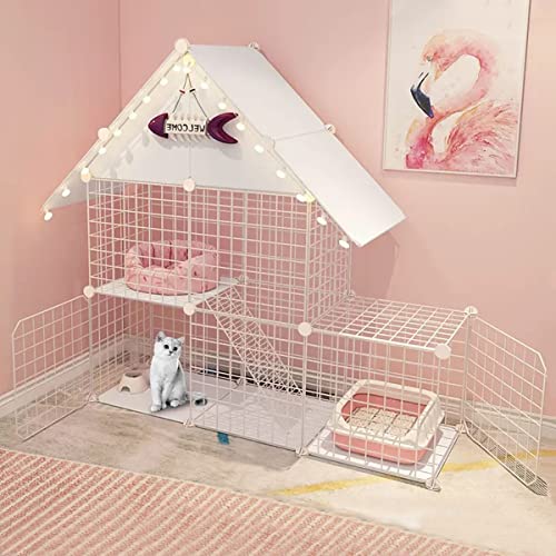 Katzengehege, Katzenhaus Im Freien, Katzenkäfig - Zusammenklappbares Großes Katzenhaus Indoor Hamsterkäfig Kleintierkäfig Käfig mit Katzenkäfighängematte, Ideal für 1-2 Katzen ( Color : White , Size : von BAJMY