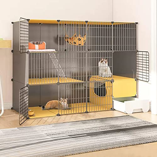 Katzengehege, Katzenkäfig, Indoor Katzenlaufstall, Kaninchenlaufstall mit Tür und Geschlossener Katzentoilette, DIY Kleintierkäfig für Kaninchen, Diy-Haustier-Laufstall, für 1-3 Katzen ( Size : 147x49 von BAJMY