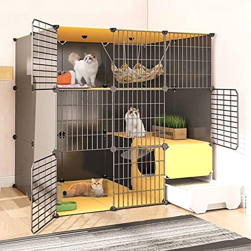 Katzengehege, Katzenkäfig, Indoor Katzenlaufstall, Kaninchenlaufstall mit Tür und Geschlossener Katzentoilette, DIY Kleintierkäfig für Kaninchen, Diy-Haustier-Laufstall, für 1-3 Katzen ( Size : 111x95 von BAJMY