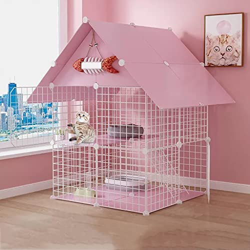 Katzenhaus Im Freien, DIY Kleintierkäfig für Kaninchen, Katzenkäfig - Zusammenklappbares Großes Katzenhaus Indoor Hamsterkäfig Kleintierkäfig Käfig mit Katzenkäfighängematte ( Color : Pink , Size : 75 von BAJMY