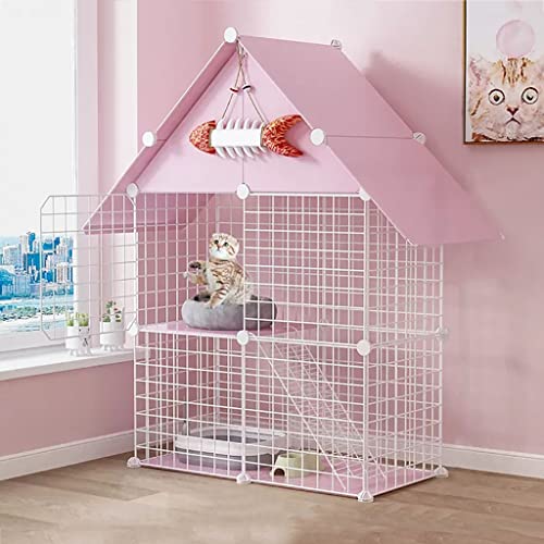 Katzenhaus Im Freien, DIY Kleintierkäfig für Kaninchen, Katzenkäfig - Zusammenklappbares Großes Katzenhaus Indoor Hamsterkäfig Kleintierkäfig Käfig mit Katzenkäfighängematte ( Color : Pink , Size : 75 von BAJMY