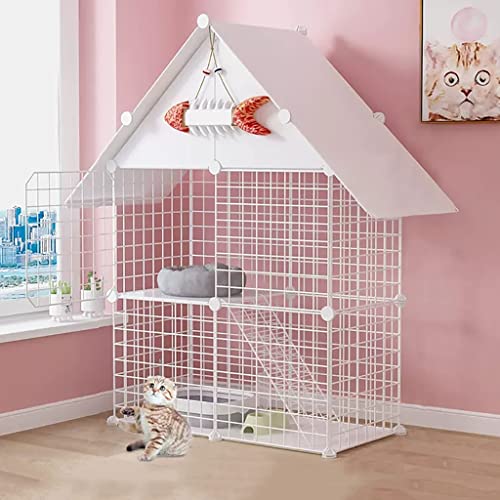 Katzenhaus Im Freien, DIY Kleintierkäfig für Kaninchen, Katzenkäfig - Zusammenklappbares Großes Katzenhaus Indoor Hamsterkäfig Kleintierkäfig Käfig mit Katzenkäfighängematte ( Color : White , Size : 7 von BAJMY