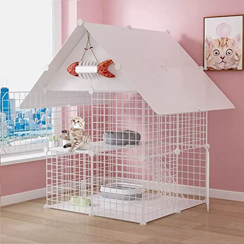 Katzenhaus Im Freien, DIY Kleintierkäfig für Kaninchen, Katzenkäfig - Zusammenklappbares Großes Katzenhaus Indoor Hamsterkäfig Kleintierkäfig Käfig mit Katzenkäfighängematte ( Color : White , Size : 7 von BAJMY