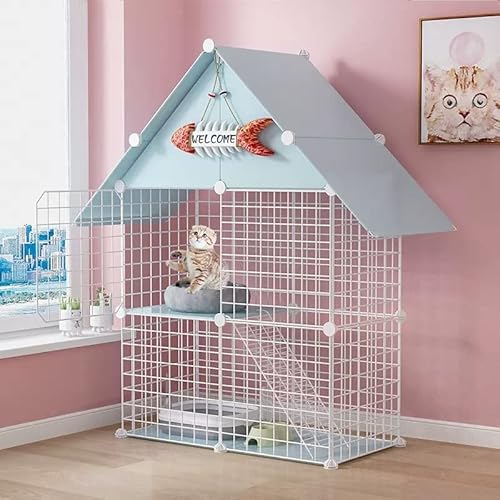 Katzenhaus Im Freien, DIY Kleintierkäfig für Kaninchen, Katzenkäfig - Zusammenklappbares Großes Katzenhaus Indoor Hamsterkäfig Kleintierkäfig Käfig mit Katzenkäfighängematte (Color : Blue, Size : 75 von BAJMY