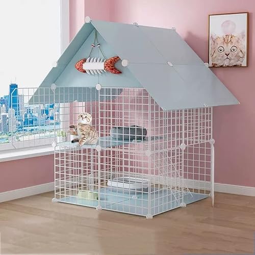 Katzenhaus Im Freien, DIY Kleintierkäfig für Kaninchen, Katzenkäfig - Zusammenklappbares Großes Katzenhaus Indoor Hamsterkäfig Kleintierkäfig Käfig mit Katzenkäfighängematte (Color : Blue, Size : 75 von BAJMY