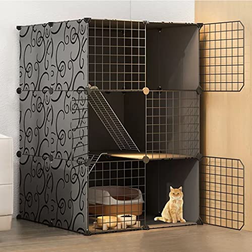 Katzenkäfig, DIY Kleintierkäfig für Kaninchen, Katzenkafig Indoor, Gittergehege Katzenkäfig 3 Stöckig, für 1-3 Katzen, mit Hängematte, Katzenbett, Katzentoilette, Katzennapf ( Size : 75x75x109cm ) von BAJMY