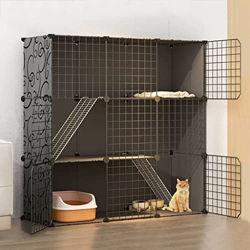 Katzenkäfig, DIY Kleintierkäfig für Kaninchen, Katzenkafig Indoor, Gittergehege Katzenkäfig 3 Stöckig, für 1-3 Katzen, mit Hängematte, Katzenbett, Katzentoilette, Katzennapf ( Size : 111x39x109cm ) von BAJMY