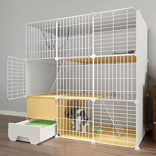 Katzenkäfig, Kaninchenlaufstall mit Tür und Geschlossener Katzentoilette, Haustierkäfige für Katzen, Haustier-Innen- und Außenübungsstift, Tragbarer Gartenzaun, Komplettes Zubehör ( Color : White , Si von BAJMY