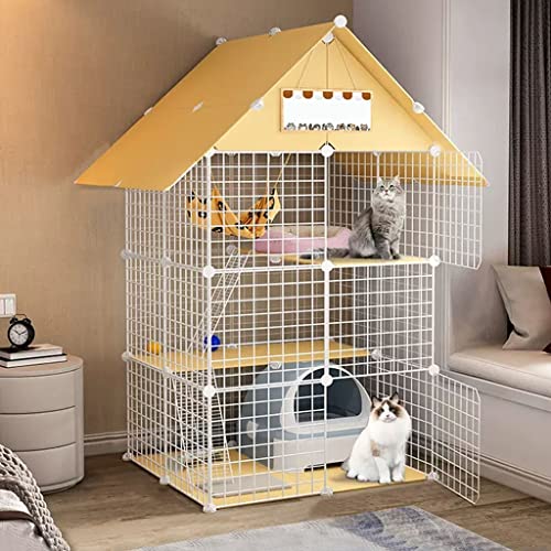 Katzenkafig Indoor, Katzenkafig mit Klo, Katzenkäfig, Großer Katzenkäfig mit Katzentoilette, DIY-Katzenkisten-Laufstall für den Innenbereich, Übungsplatz für 1–3 Katzen ( Size : White 75x75x146cm ) von BAJMY