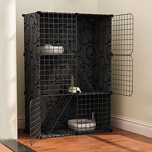 Katzenkafig Indoor- Katzenkäfig, Indoor Katzenlaufstall, Katzenkäfig-Transportbox mit Katzentoilette, Katzenbetten und Hängematte für drinnen, Großer Auslaufplatz für 1-2 Katzen ( Size : 75x49x111cm ) von BAJMY