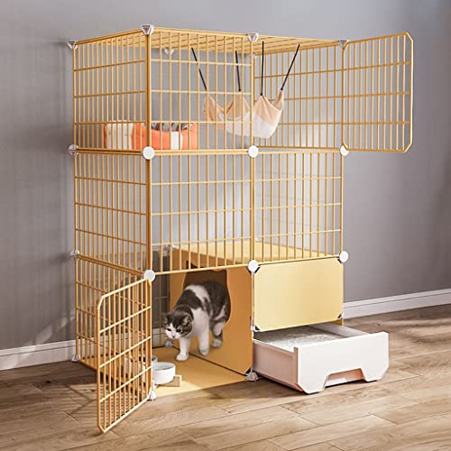 Katzenkisten für Innenkatzen, Katzenkäfig-Ecke, große Katzenzwinger, Innen-DIY-Katzenlaufstall für Kleintiere, Laufstall-Kiste, Katzenhaus, Haustiergehege, mit Katzenklo, Hängematte, Katzenbett ( Size von BAJMY