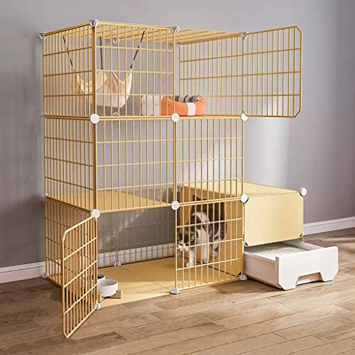 Katzenkisten für Innenkatzen, Katzenkäfig-Ecke, große Katzenzwinger, Innen-DIY-Katzenlaufstall für Kleintiere, Laufstall-Kiste, Katzenhaus, Haustiergehege, mit Katzenklo, Hängematte, Katzenbett ( Size von BAJMY