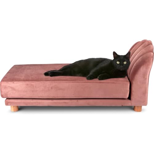 BAKAJI Hundesofa für Hunde und Katzen aus extra weichem Samt, Sessel für Haustiere, Katze und Hund, hochwertiges Design, weich, mit Füßen aus Holz und robuster Struktur (Rosa) von BAKAJI