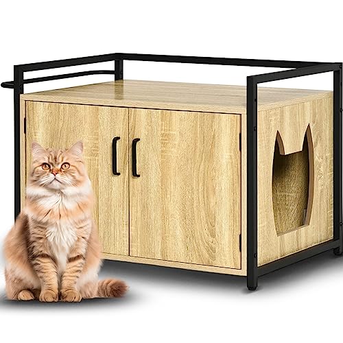 BAKAJI Katzentoilette mit seitlichem Eingang in Katzenform, Mehrzweckschrank für Haustiere mit 2 Türen, Magnetverschluss, Bett mit Gestell aus Eisen, 75 x 55 x 51 cm von BAKAJI