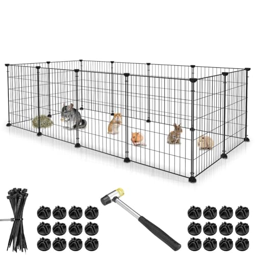 BAKAJI Kleintiergehege, personalisierbar, aus Metall, modularer Zaun für Meerschweinchen, Hamster, Kaninchen, Chinchillas, für den Innen- und Außenbereich (143 x 71 x 46 cm) von BAKAJI