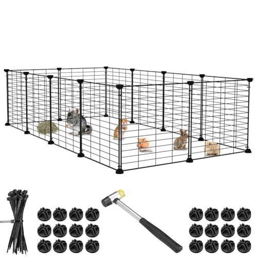 BAKAJI Kleintiergehege aus Metall, anpassbarer Zaun für Meerschweinchen, Hamster, Kaninchen, Chinchillas, für den Innen- und Außenbereich (110 × 75 × 39 cm) von BAKAJI