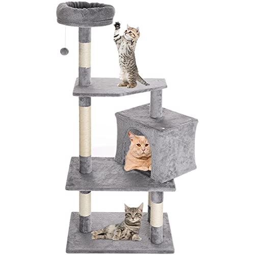 BAKAJI Kratzbaum Kratzbaum Schutz 1 Ball 1 Bett Decken für Katzen Katzen Katzen Interaktiv Kratzfest stabil robust robust Kletterbaum solide Farbe Grau von BAKAJI