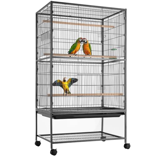 BAKAJI Vogelvoliere für Papageien, Kanarienvögel, Sittiche, 135 x 78 x 52 cm, großer Käfig aus Metall, Vogelhaus, ausziehbare Schublade für Sand (135 cm) von BAKAJI