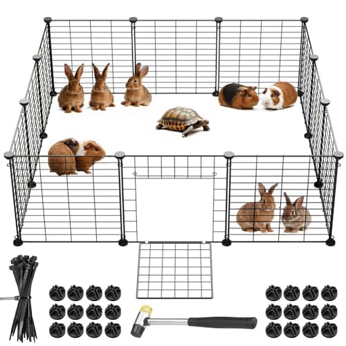 BAKAJI Zaun mit Tür für kleine Haustiere, personalisierbar, aus Metall, modularer Zaun für Meerschweinchen, Hamster, Kaninchen, Chinchillas, Innen- und Außenbereich (110 x 75 x 39 cm) von BAKAJI