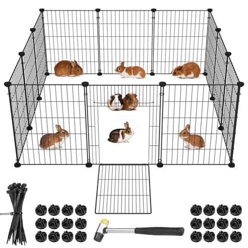 BAKAJI Zaun mit Tür für kleine Haustiere, personalisierbar, aus Metall, modularer Zaun für Meerschweinchen, Hamster, Kaninchen, Chinchillas, Innen- und Außenbereich (110 x 75 x 49) von BAKAJI