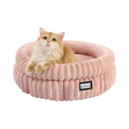 BALANCE Katzenbett, waschbares, rundes Katzenbett für Hauskatzen, superweiches Plüsch-Kunstfell, Haustierbett für Welpen und Kätzchen, mit rutschfester Unterseite von BALANCE