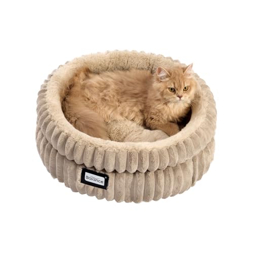 BALANCE Katzenbett, waschbares, rundes Katzenbett für Hauskatzen, superweiches Plüsch-Kunstfell, Haustierbett für Welpen und Kätzchen, mit rutschfester Unterseite von BALANCE