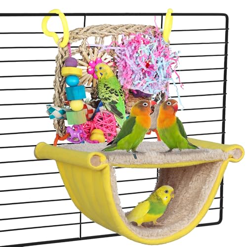 BALAPET 2-in-1-Vogelnest mit Futterspielzeug, Vogelsitzstangen, Papageien-Hängematte für Käfig, Kuschelhütte, für Lovebird, Papageien, Sittiche, Nymphensittiche von BALAPET