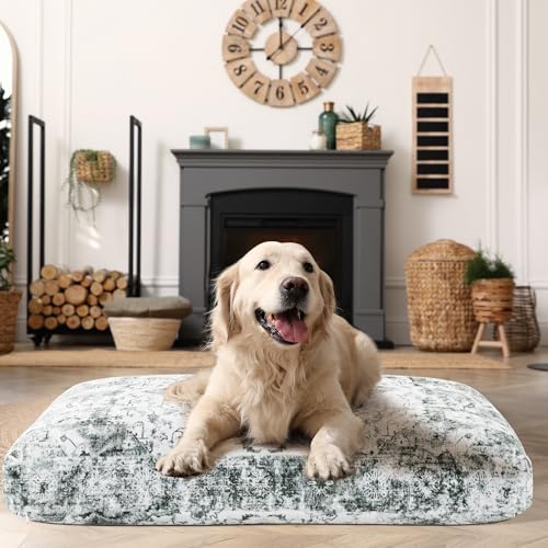 BALAPET Großes Hundebett im Boho-Stil, weich, niedrig, floral, mit hochdichtem Schaumstoff, gepolstert, für drinnen oder draußen, mit abnehmbarem, waschbarem Bezug von BALAPET