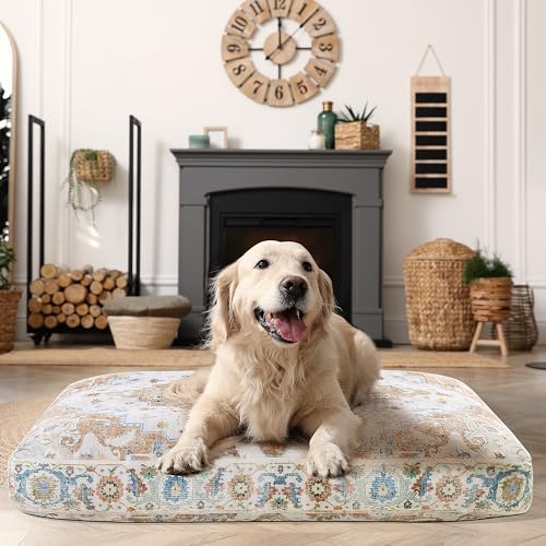 BALAPET Großes Hundebett im Boho-Stil, weich, niedriger Flor, mit Blumenmuster, hochdichtes Schaumstoff, gepolstert, für drinnen oder draußen, mit abnehmbarem, waschbarem Bezug, Rot von BALAPET