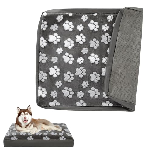 BALAPET Hundebett-Bezug, wasserdicht, mit schönem Hundepfotenabdruck und doppelseitigem nutzbarem Design, maschinenwaschbar, nur Bezug (dunkelgrau, 101,6 x 76,2 x 10,2 cm) von BALAPET