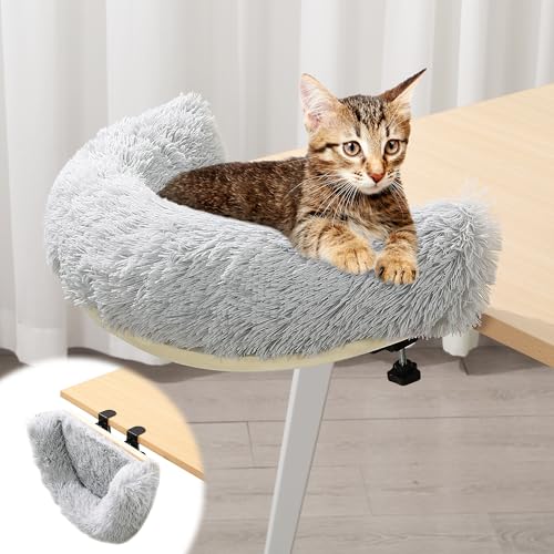 BALAPET Faltbares Schreibtischnest Katzenbett mit Stahlrahmen, verstellbare weiche Kunstfell-Katzenhängematte am Schreibtisch, Katzenregalbett für Indoor-Katzen, Katzenmöbel unterstützt bis zu 22,7 kg von BALAPET