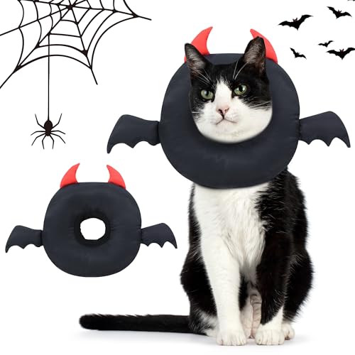 BALAPET Katzenkegel, verstellbares Katzenhalsband, Gothic-Stil, weiches Katzenhalsband mit Kordelzug, verhindert Lecken und Kratzen nach Operationen, für Kätzchen, Halloween-Haustier-Dekoration (L) von BALAPET